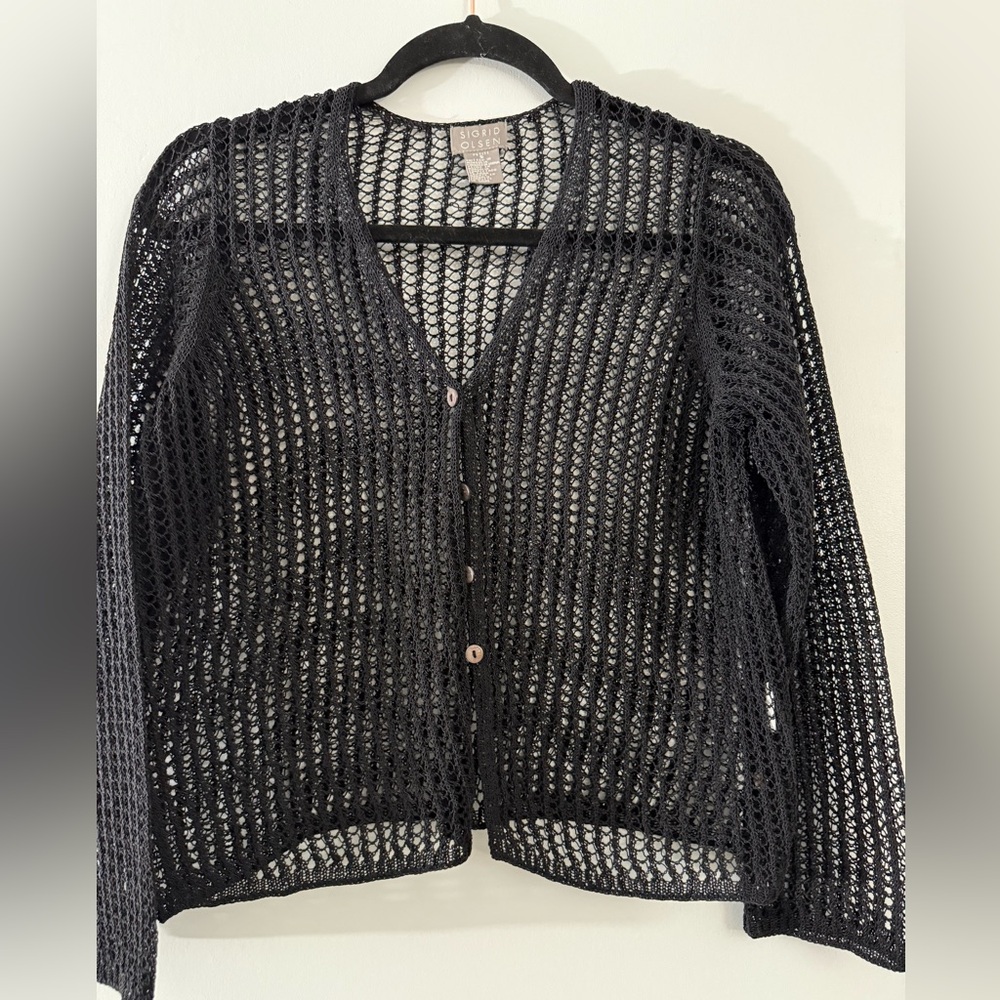 Sigrid Olsen Black Open-Knit Cardigan